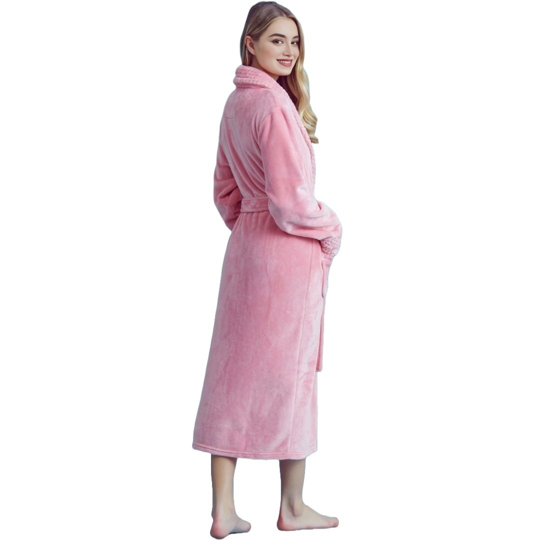 Women Plush Shawl Collar Robe, Fleece Bathrobe, Pink (S/M) view 5