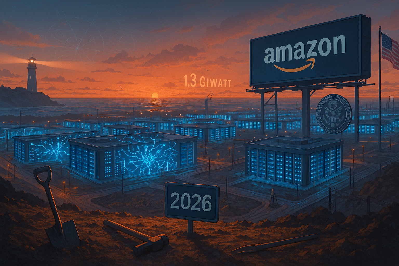 Conceptual image of AI data centers and infrastructure expansion by Amazon for U.S. government
