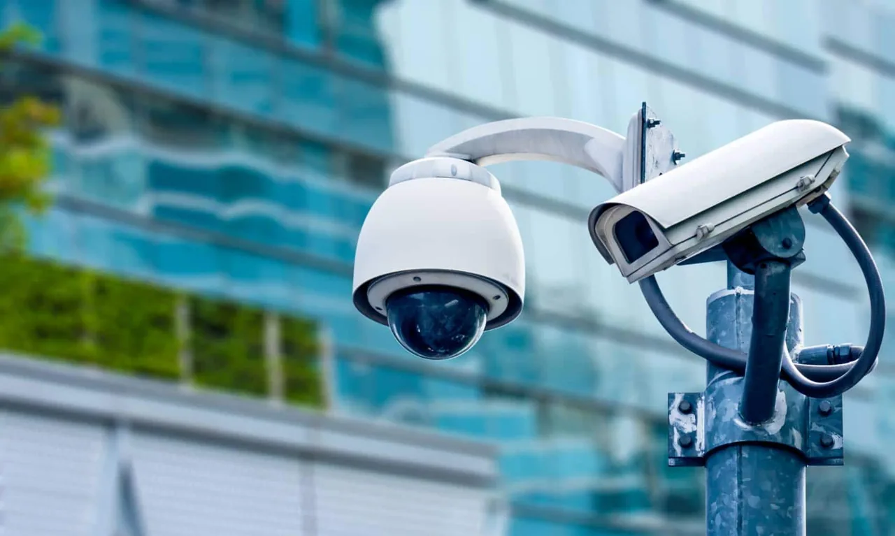Dome CCTV camera securing a commercial building