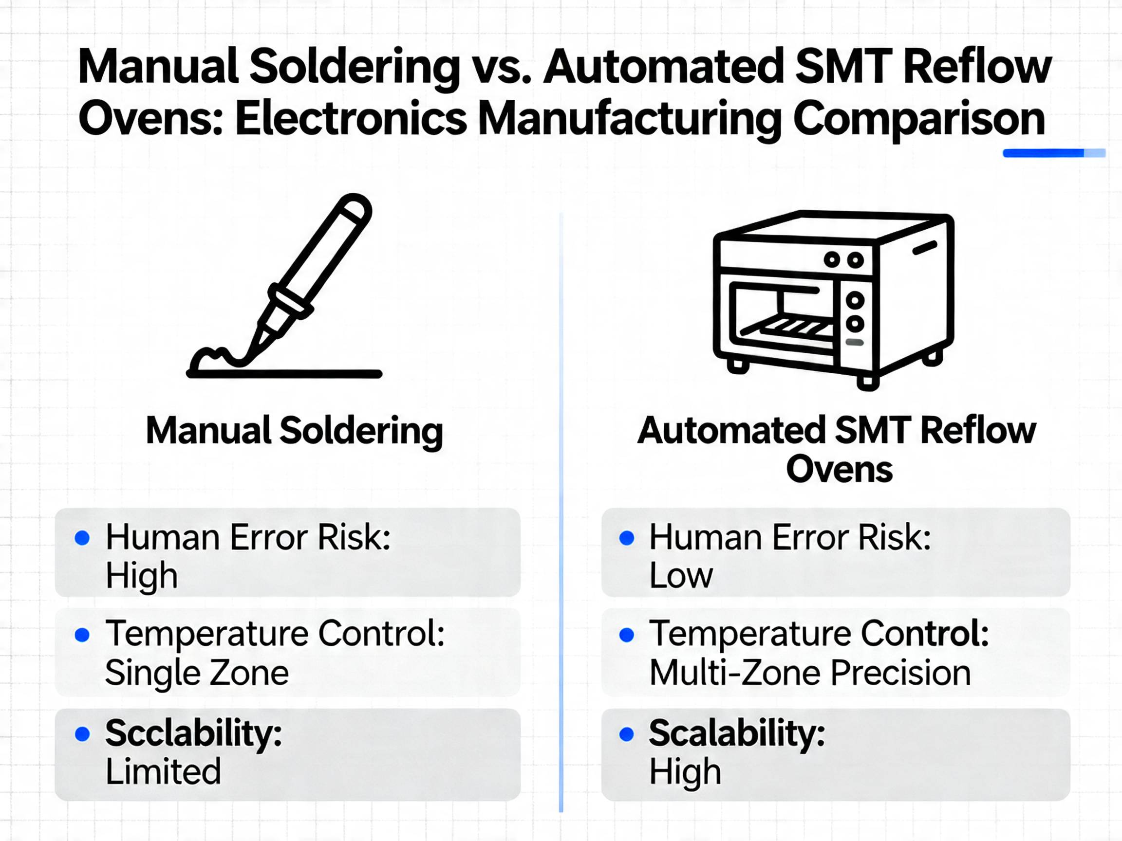 Comparison: Manual vs SMT reflow oven automation.