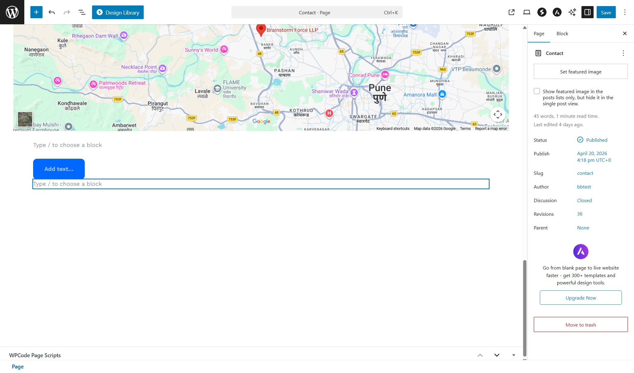 WordPress page editor