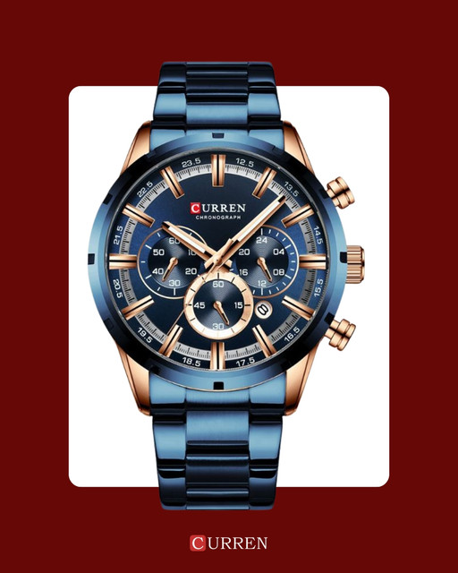 Relógio Curren Premium Marine — masculino aço escovado