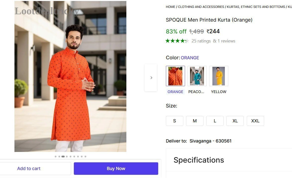   men Printed Kurta – Just ₹244 | Best Price Drop Today