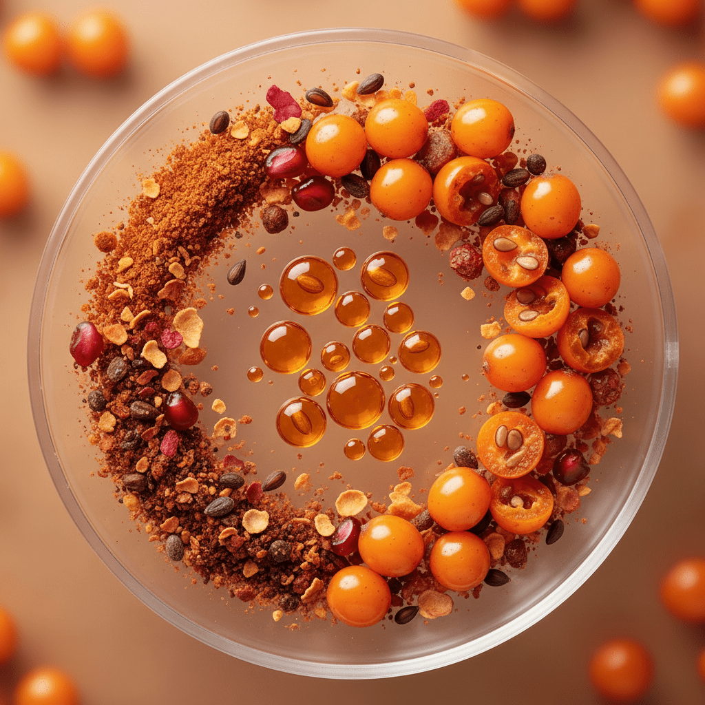 Scientific sea buckthorn oil composition close-up