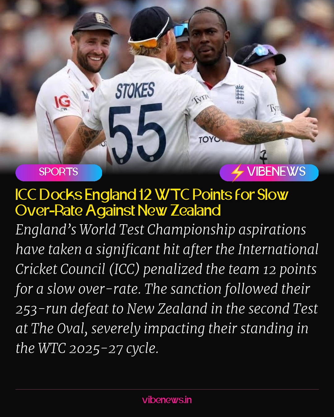 ICC Docks England 12 WTC Points for Slow Over-Rate Against New Zealand