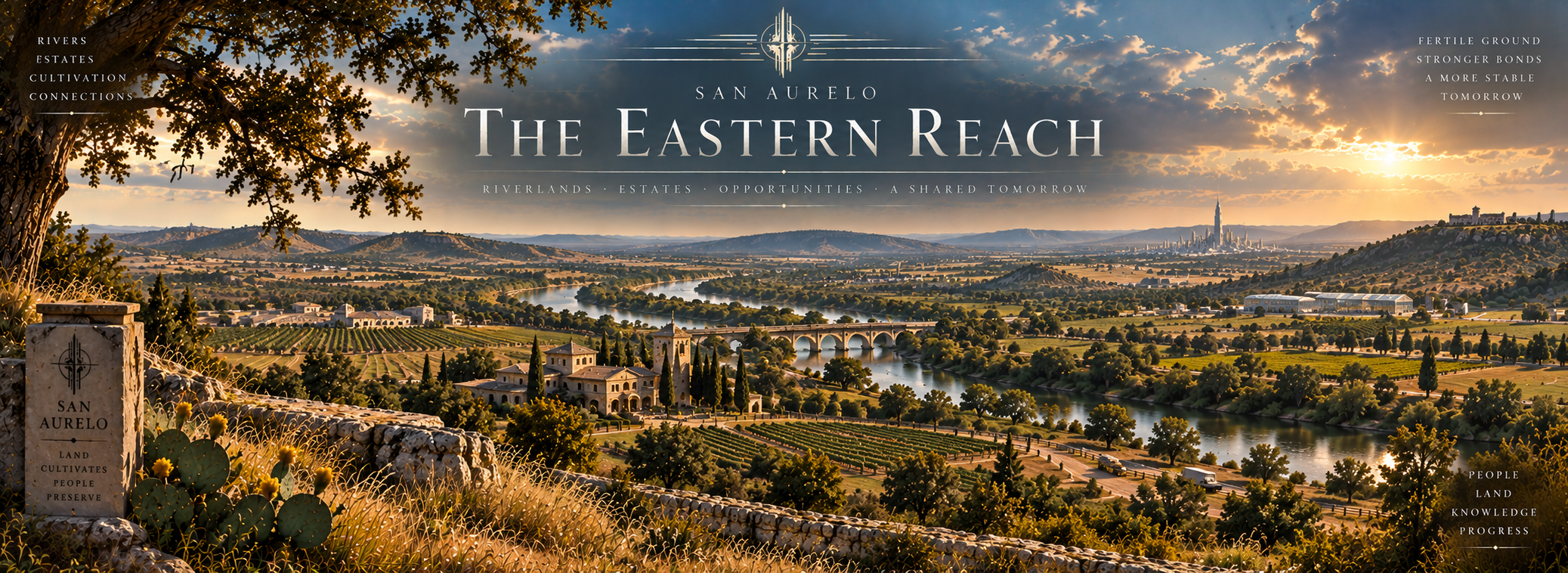 River valleys, cultivated estates and agricultural land throughout the Eastern Reach.