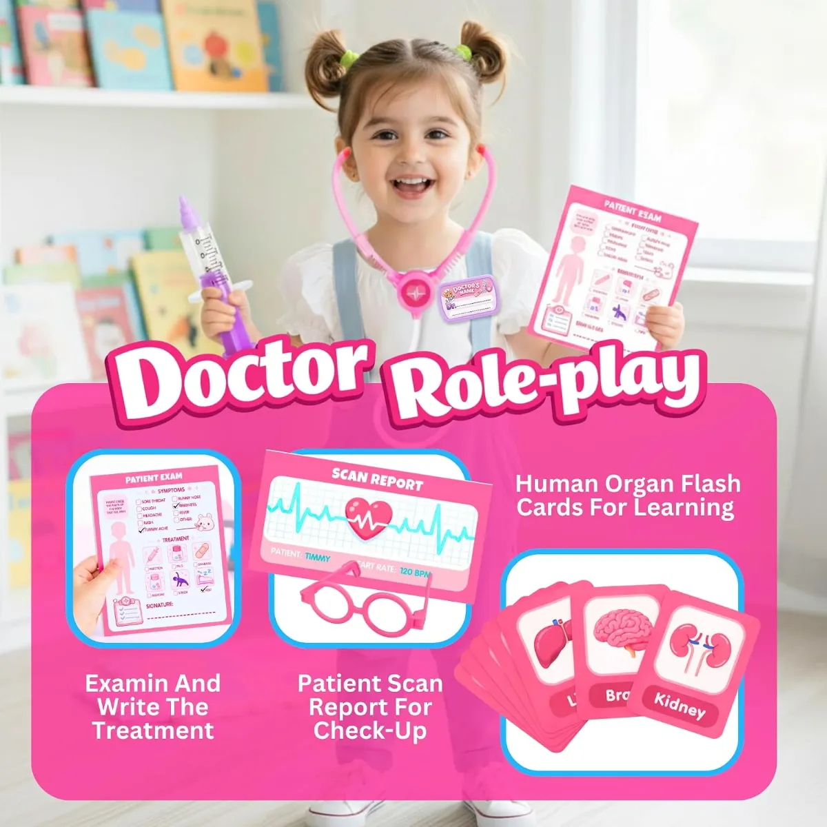 ids Premium Doctor Set Trolley, Pretend Play Doctor Set Trolley, Doctor Kit for Kids Above 3 Years, for Boys & Girls, with Interactive Instruments, Multicolor Bandage Stickers (Pink) - ToyMall Manjeri