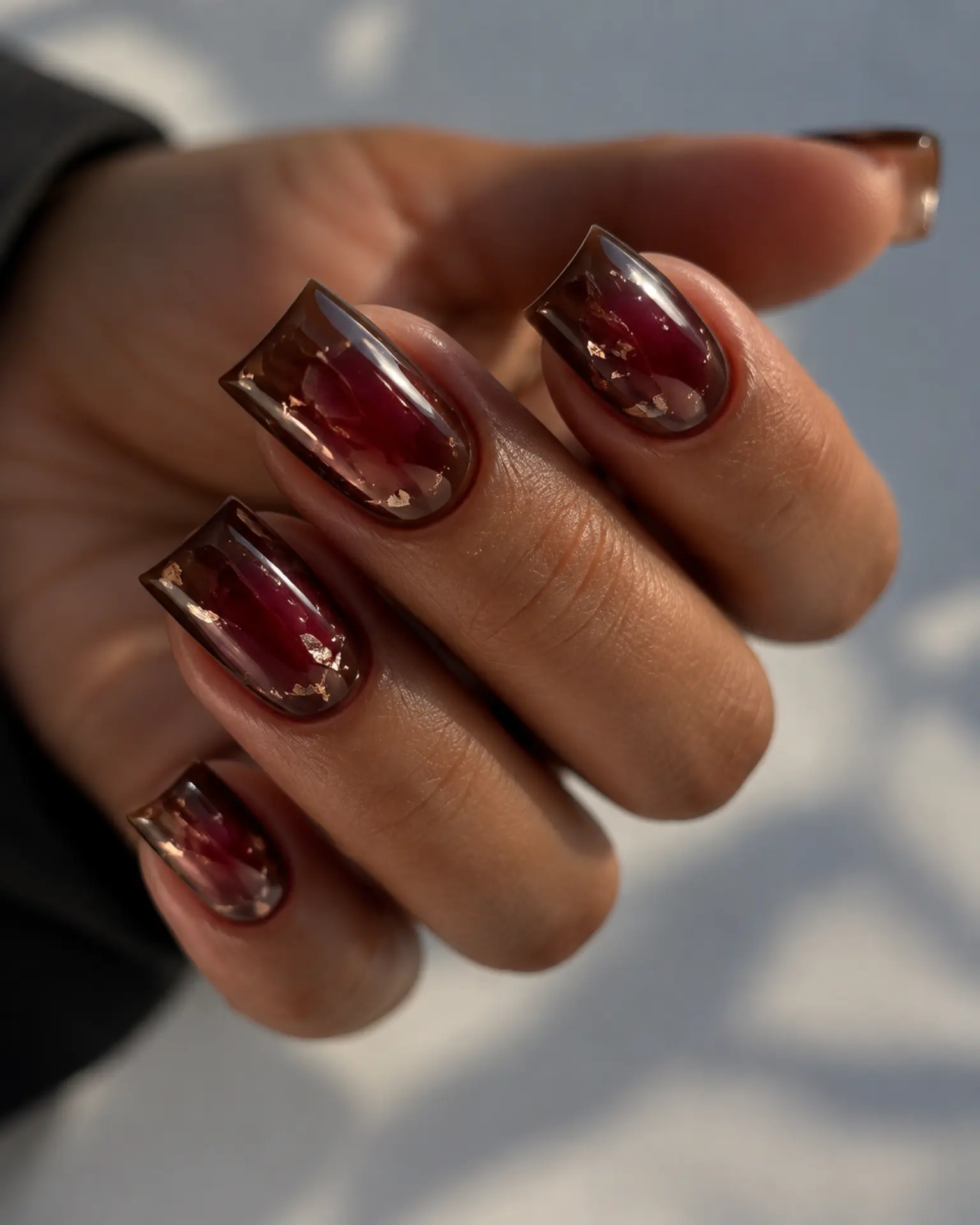 Cherry Mocha Aura manicure inspiration for dark aura nail ideas