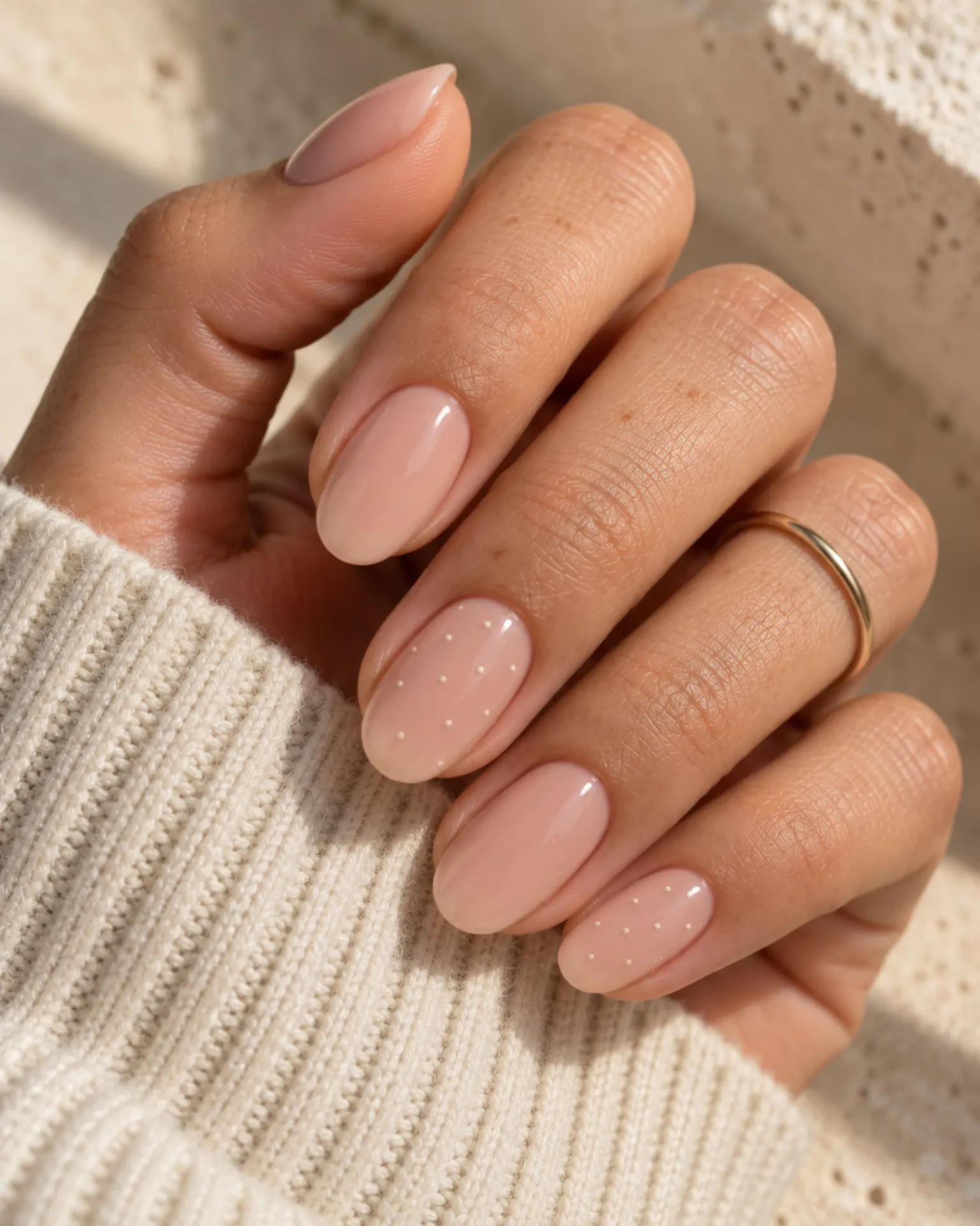 Nude Micro-Dot Accent manicure inspiration for nude nail ideas