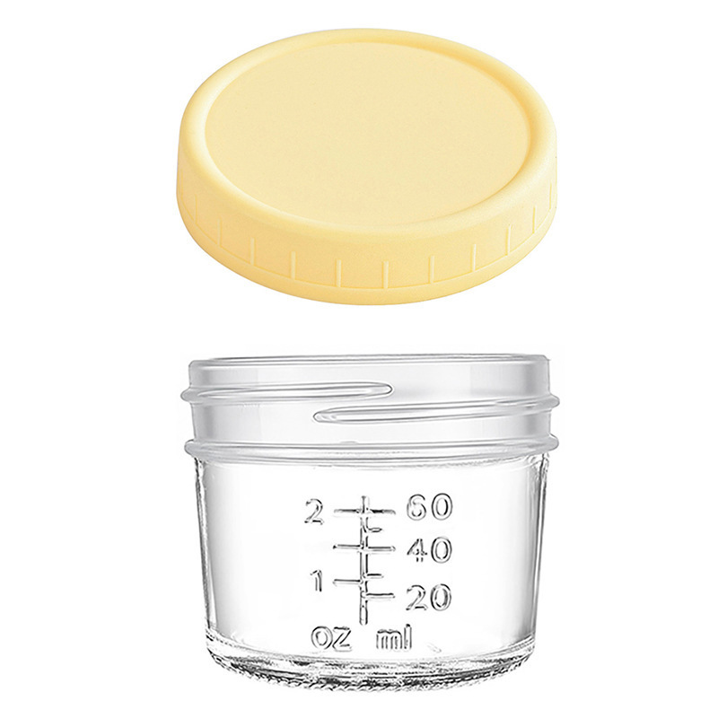 Beige lid 4oz Glass Storage Jars with Leakproof Lids and Measurement Marks - BPA Free, Microwave and Dishwasher Safe, Ideal for Homemade Purees, Sauce, and Portion Control