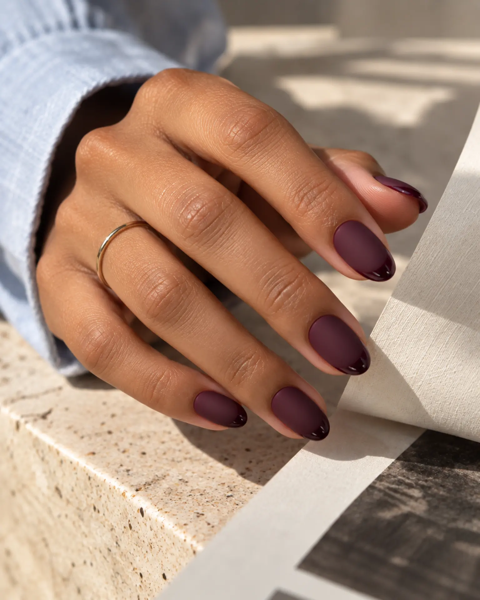 Winter Matte + Gloss Tip manicure inspiration for winter nail ideas