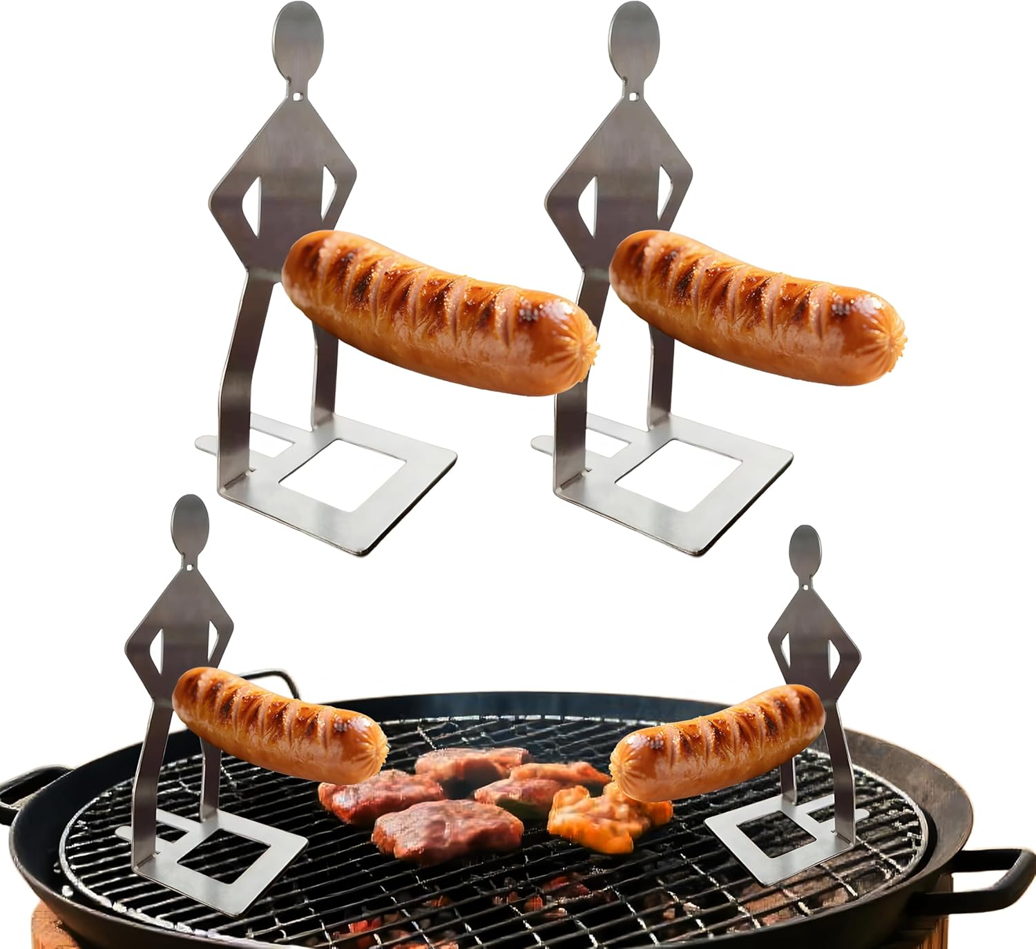 2 PCS Funny BBQ Stand Man Hot Dog Holder,Portable Hot Dog Roaster