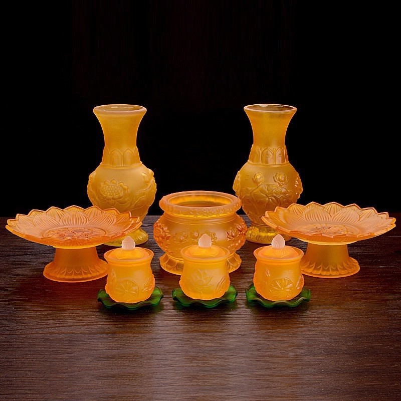 Bộ Thờ Cúng Lưu Ly Vàng Cao Cấp Hoa Sen