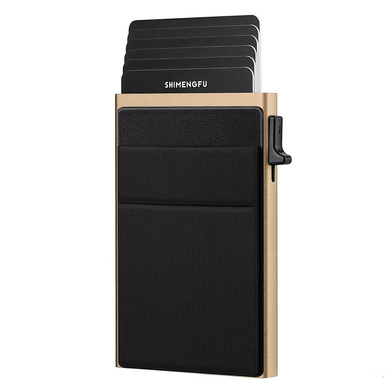 Golden RFID Blocking Aluminum Wallet - Slim Pop Up Card Holder - 10+ Card Capacity, Cash Pocket, Lightweight Front Pocket Design