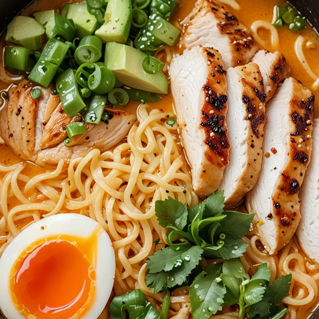Fiery Chicken Ramen with Creamy Garlic Sauce Recipe