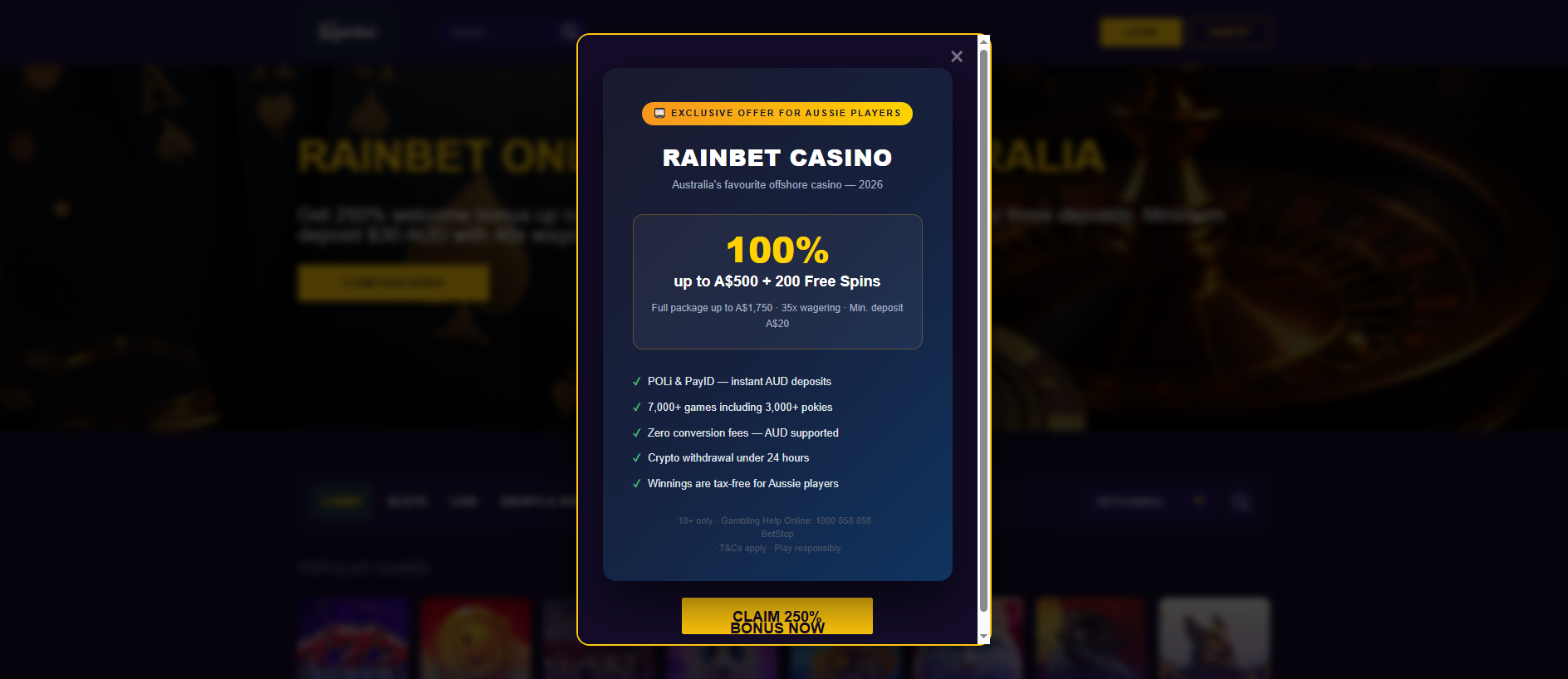Stored capture of rainbet-aus.online