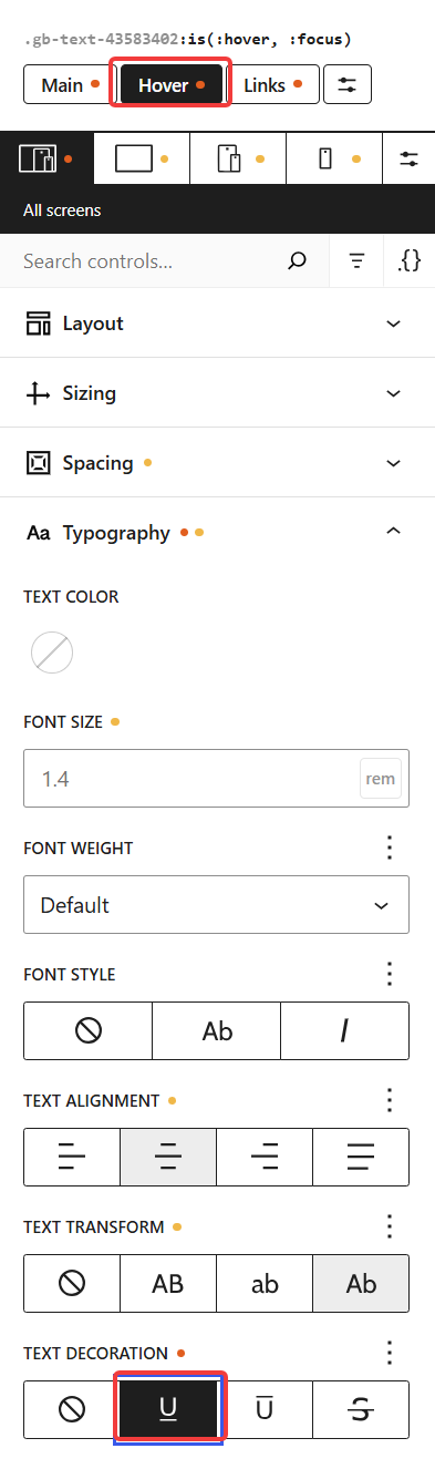 Underline selector