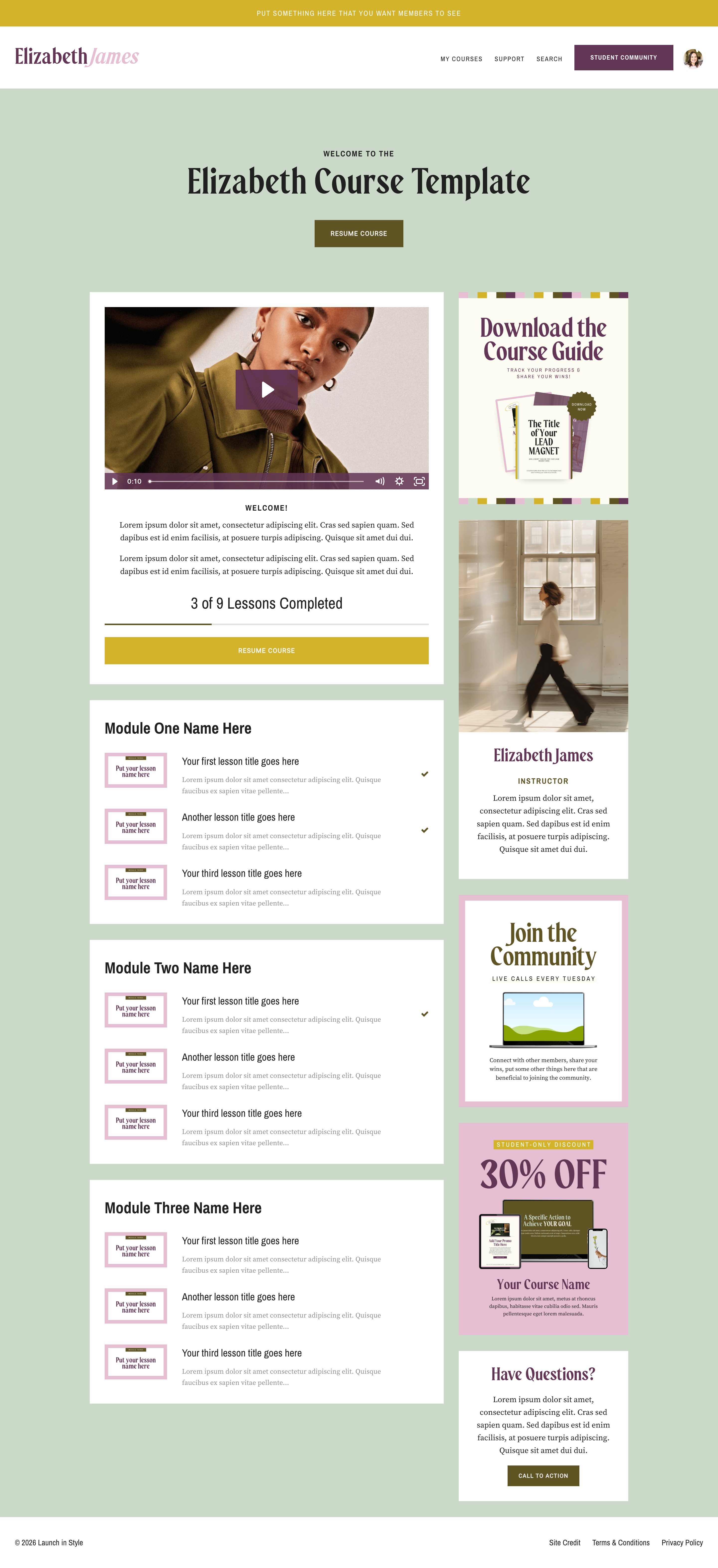 Elizabeth Course Template Welcome Page