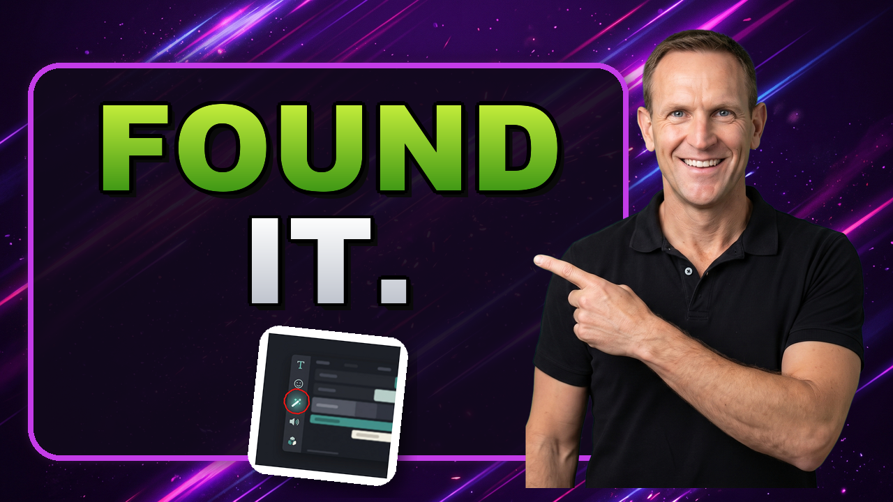 Wayne pointing at a CapCut menu with a hidden feature circled in red, next to the words FOUND IT