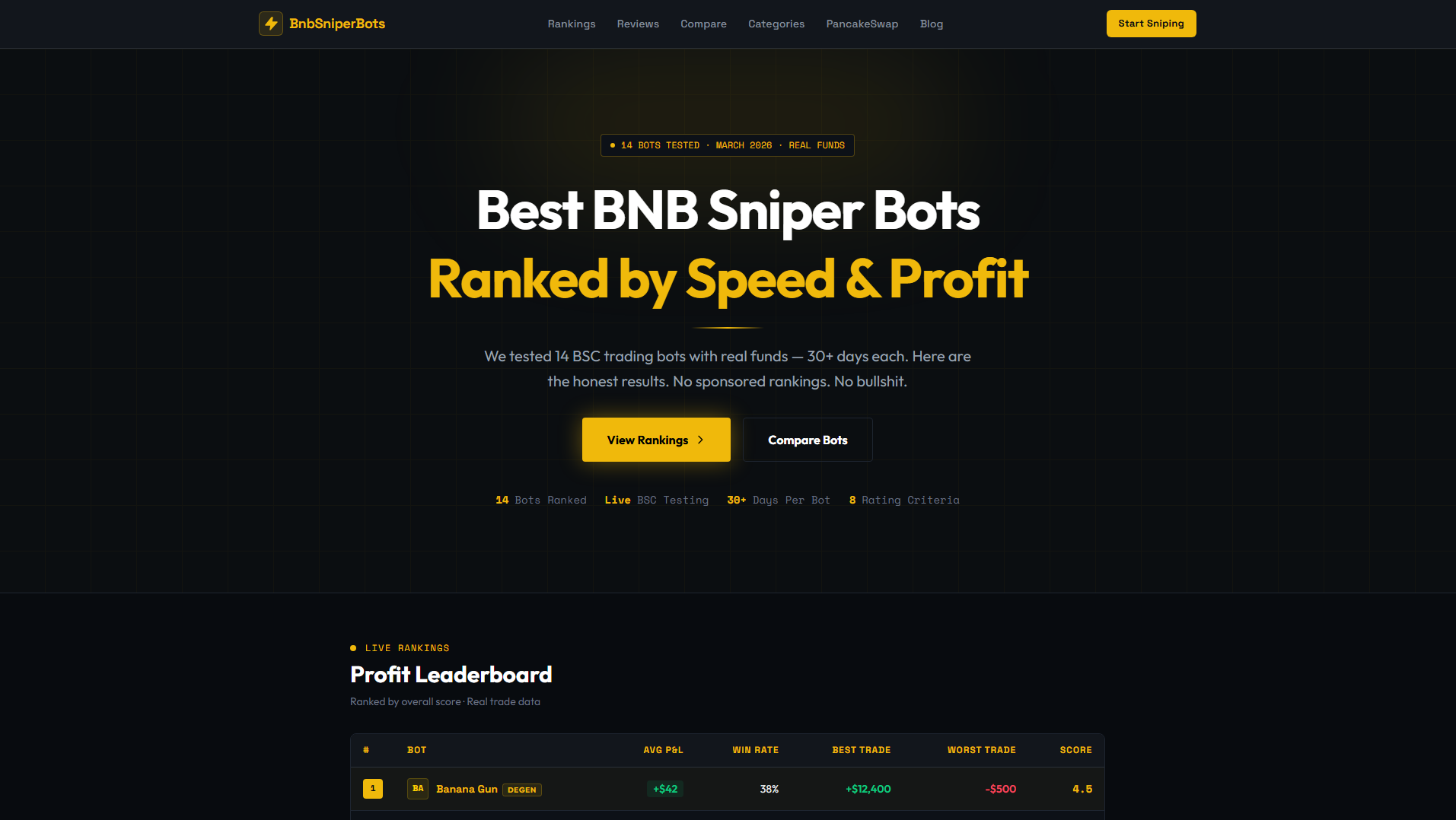 Screenshot of bnbsniperbots.com