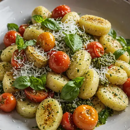 Pesto Gnocchi and Cherry Tomatoes Dish