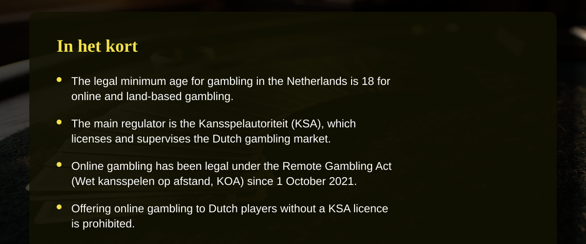 De minimumleeftijd voor legaal casino spelen in Nederland &mdash; In het kort