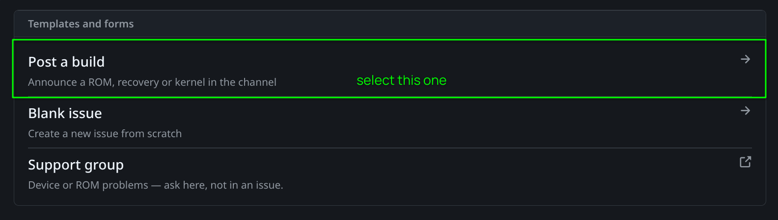 The list of
options to choose from