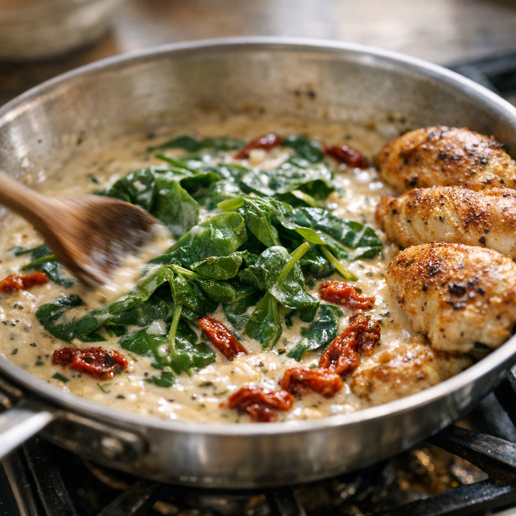 Creamy Tuscan Chicken with Spinach ingredients