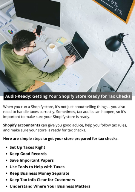 Getting your Shopify store ready for tax checks is about being careful and ready. Keep good records, use the right tools, and don't be afraid to ask for help. This way, you can handle tax audits confidently and make sure your business stays on the right track. To know more visit here https://www.esenshi.com/shopify-accounting