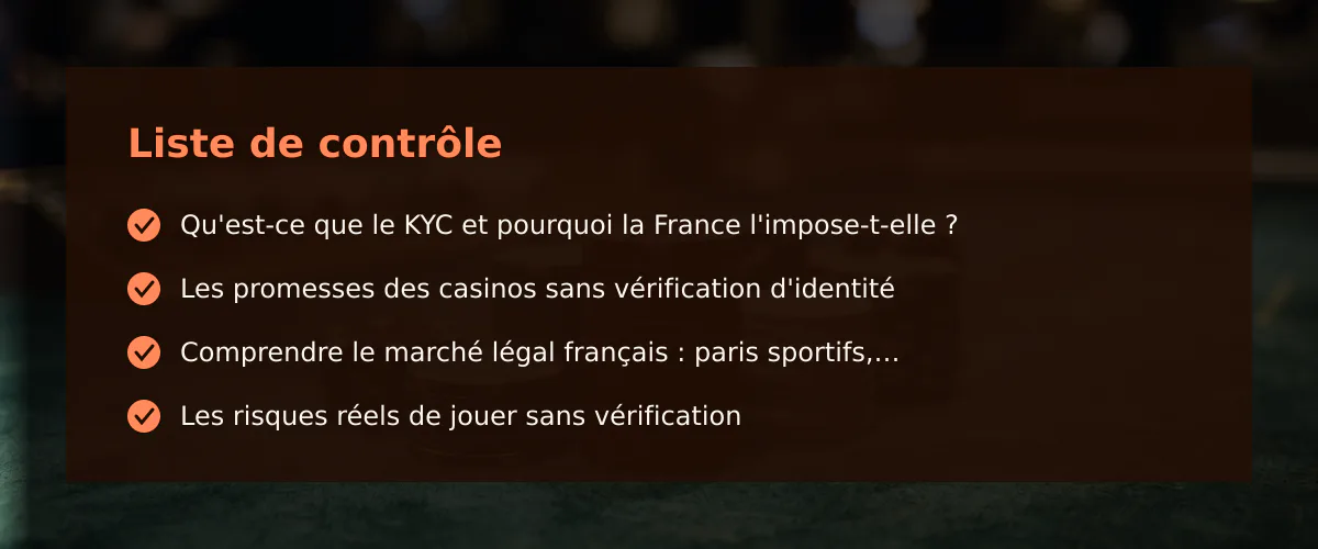 Casino en ligne sans KYC : ce que je dois savoir en France — Liste de contrôle