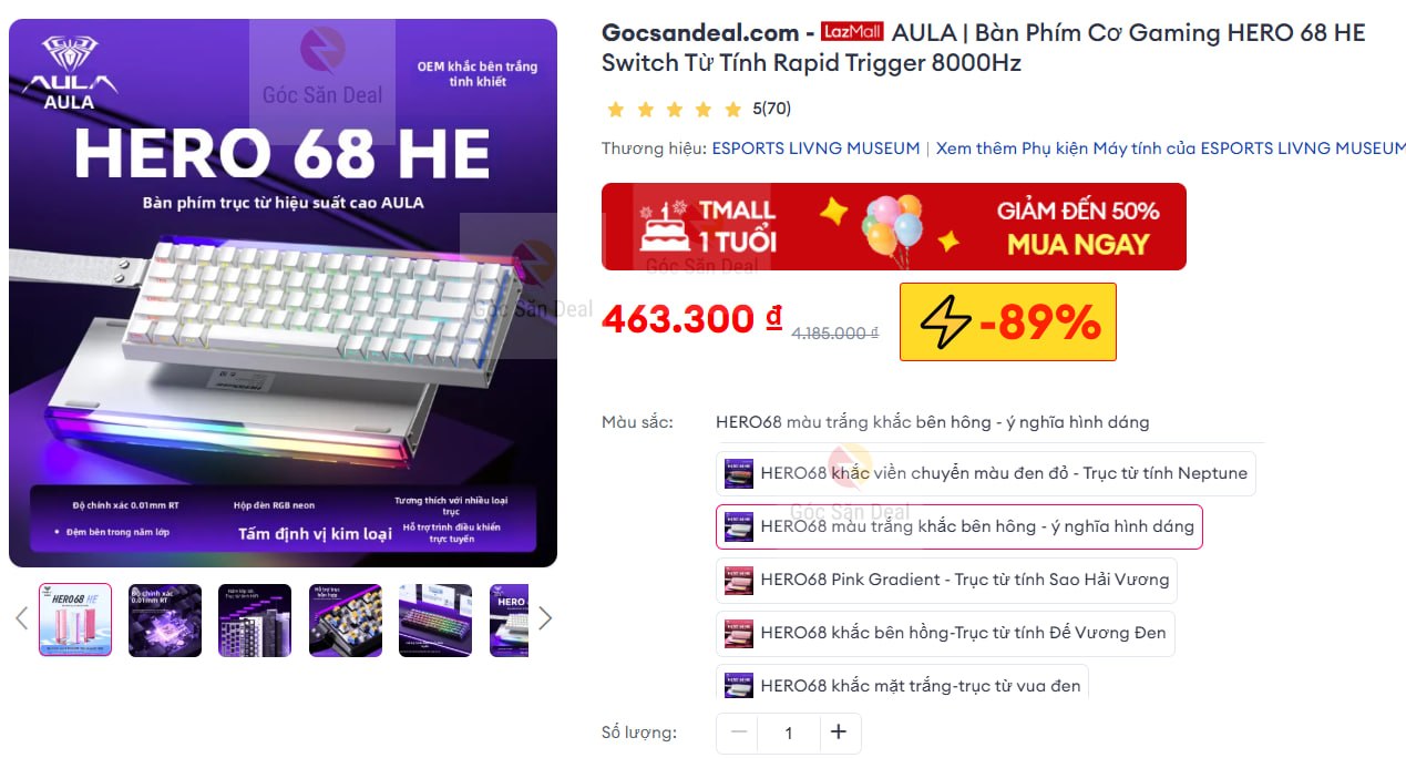 AULA | Bàn Phím Cơ Gaming HERO 68 HE Switch Từ Tính Rapid Trigger 8000Hz