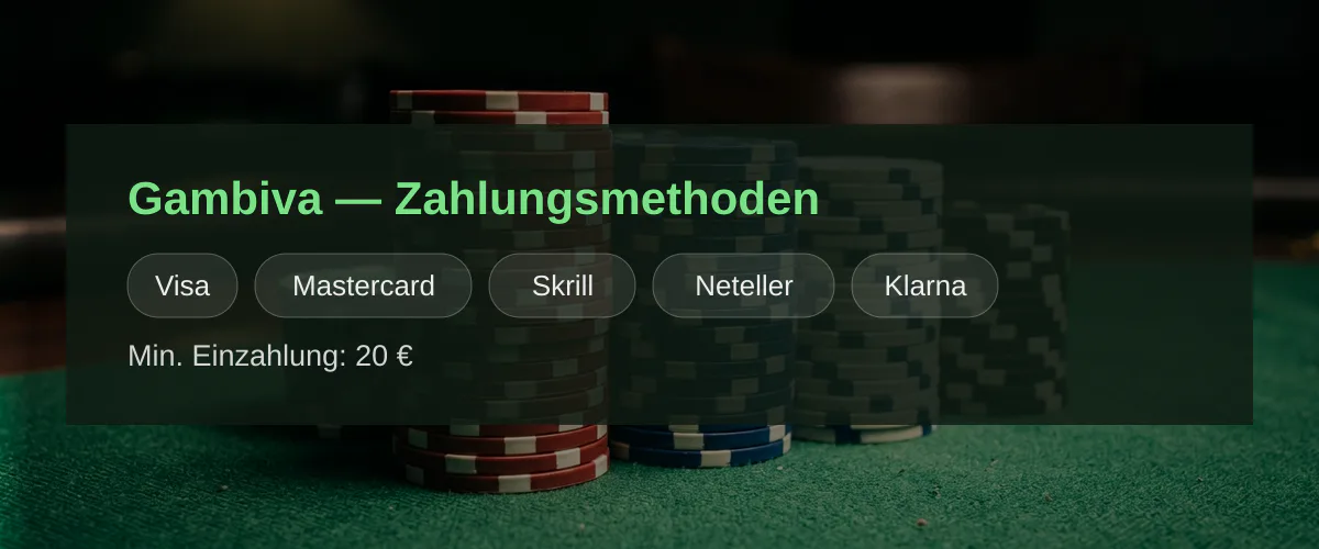 Gambiva — Zahlungsmethoden: Visa, Mastercard, Skrill, Neteller, Klarna