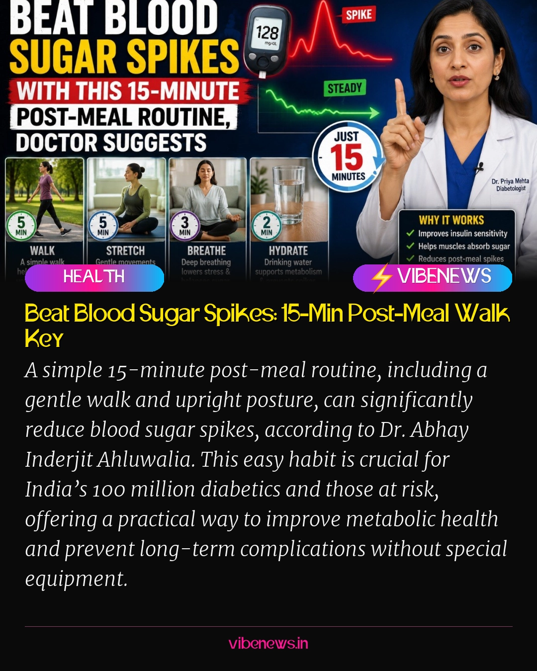 Beat Blood Sugar Spikes: 15-Min Post-Meal Walk Key