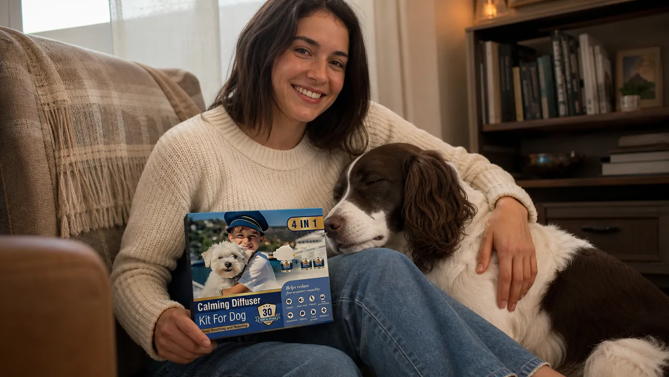 Customer with dog and CaninEase product