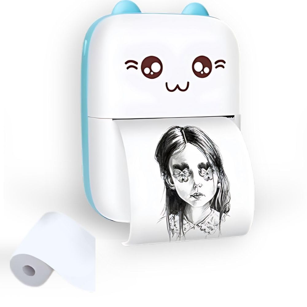 Toy Imagine Mini Portable Thermal Printer Bluetooth Pocket Printer for Kids and Adults 57mm Inkless Photo Label Printer for Notes Stickers Study Rechargeable Assorted