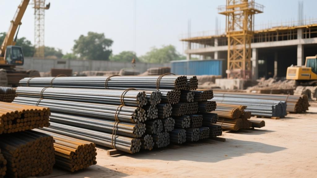 Steel TMT bars construction site India 2026