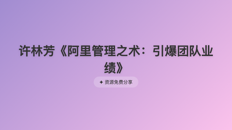 许林芳《阿里管理之术：引爆团队业绩》