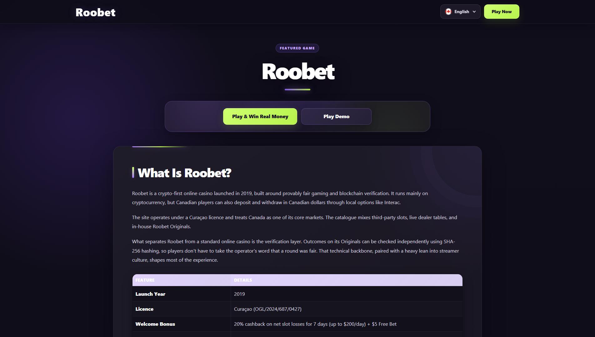 Stored capture of roobet-ca.org