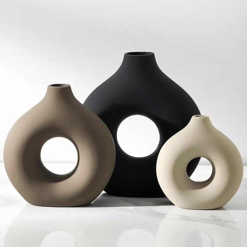 Modern Ceramic Vase Set of 3 – Farmhouse & Aesthetic Home Table Centerpiece Décor