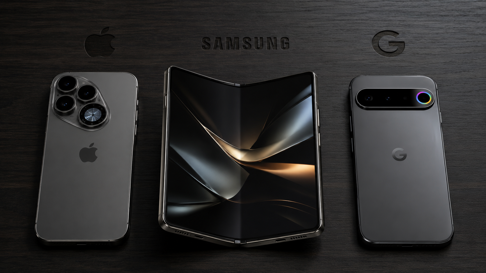 Premium tech comparison on wood surface