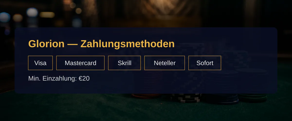 Glorion — Zahlungsmethoden: Visa, Mastercard, Skrill, Neteller, Sofort