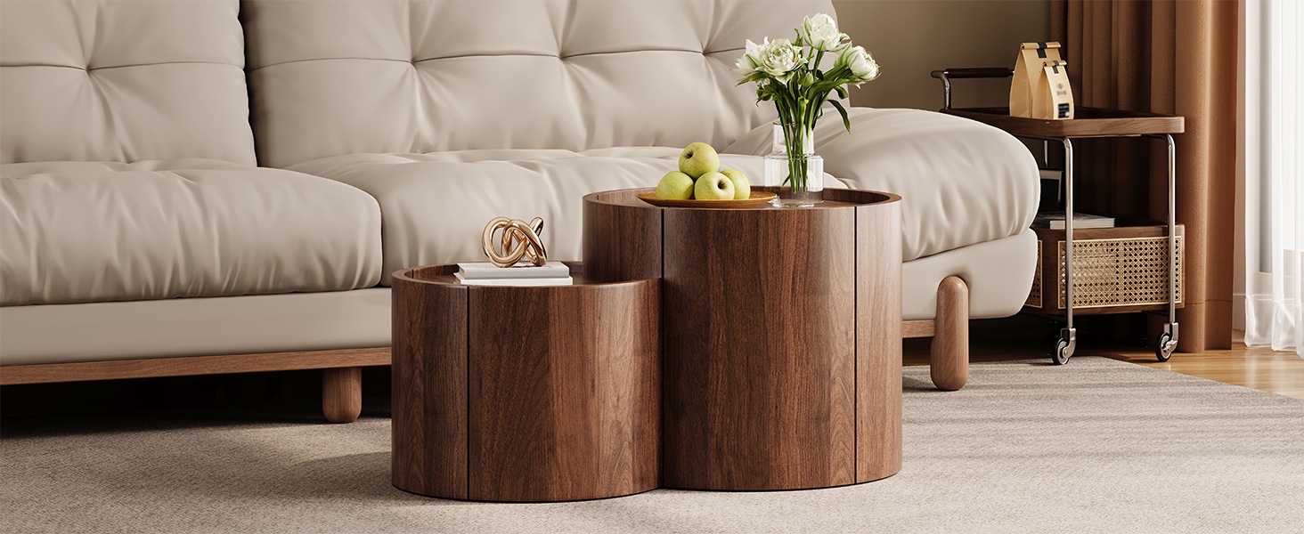 Table Basse Noyer, Rangement, Fermeture Douce, Design Moderne, Angles Arrondis, Usage Quotidien - 77.5x47.5x40cm - Salon 1