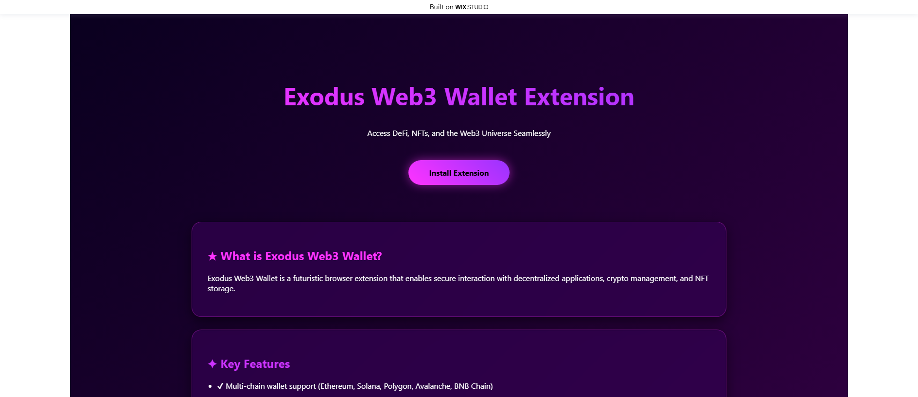 Stored capture of exedus-us.wixstudio.com