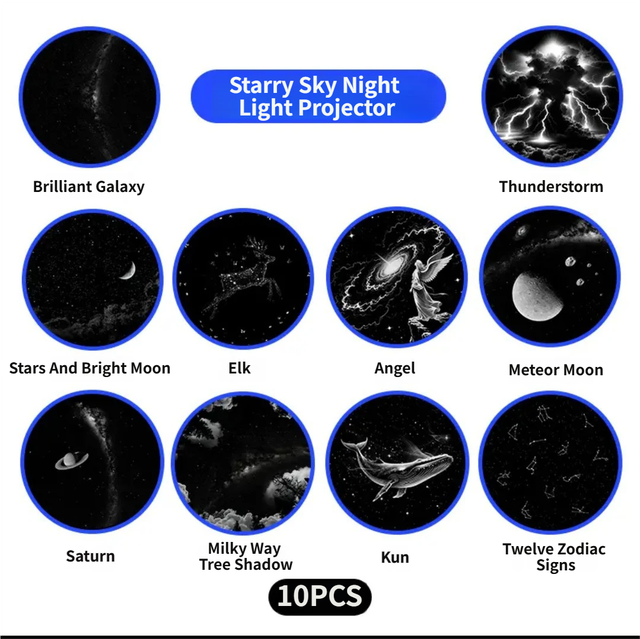 3-Pack Portable USB Galaxy Night Light Projector with 10 Projection Films - Touch-Controlled Rotating Starry Sky Lamp for Bedroom, Nursery and Car