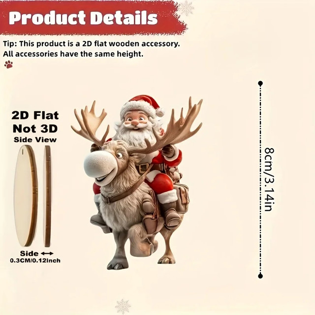 Wooden Santa ornament size and side profile