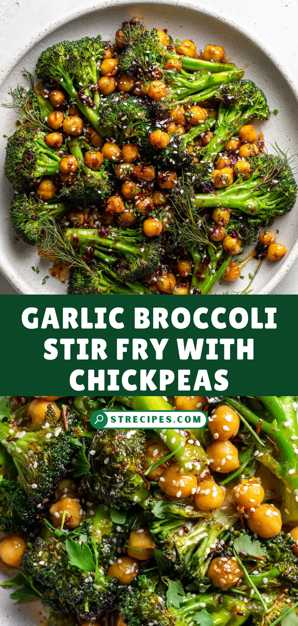 GARLIC BROCCOLI STIR FRY WITH CHICKPEAS — homemade GARLIC BROCCOLI STIR recipe