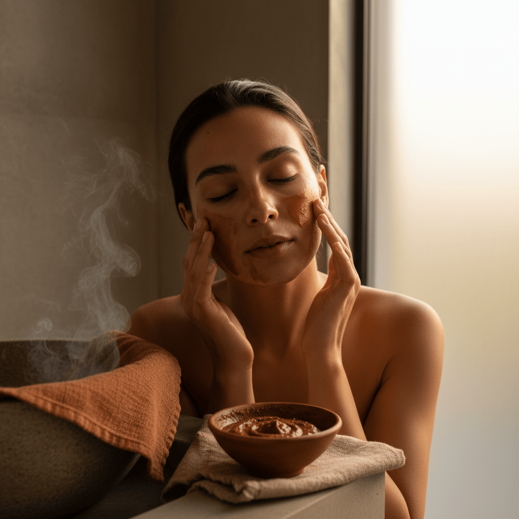 Person using herbal oil for gentle face cleansing