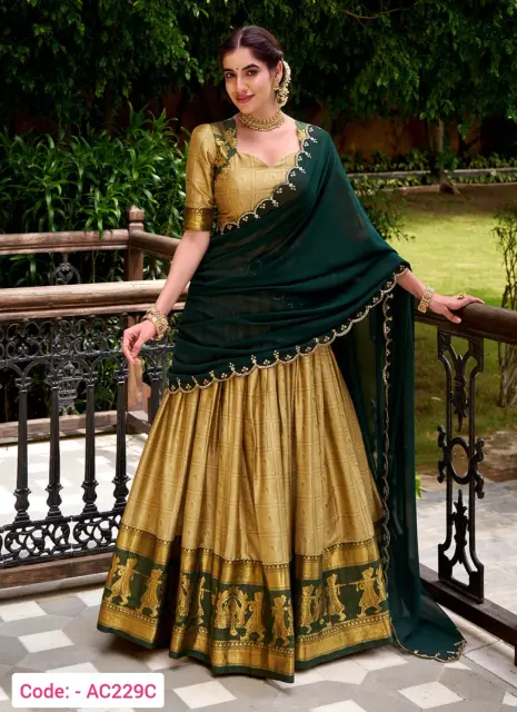 Beige color cotton silk lehenga set
