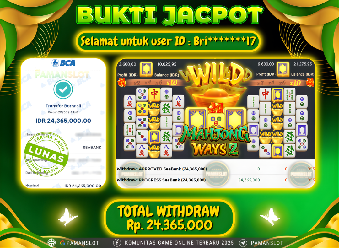 PAMANSLOT JACKPOT Game PG - Mahjong Ways 2 Rp.24,365,000- LUNAS