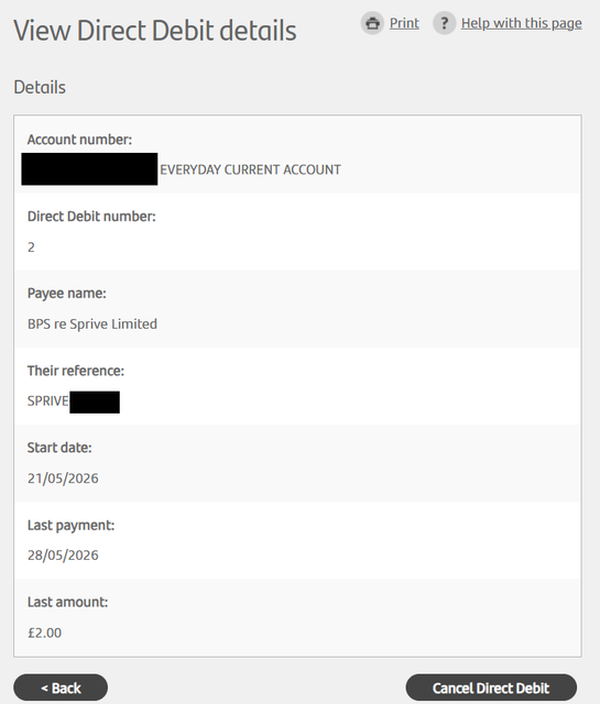 Sprive direct debit proof